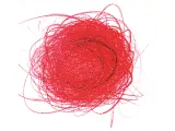 Un enchevêtrement de lignes rouges et noires formant une spirale désordonnée sur fond blanc.